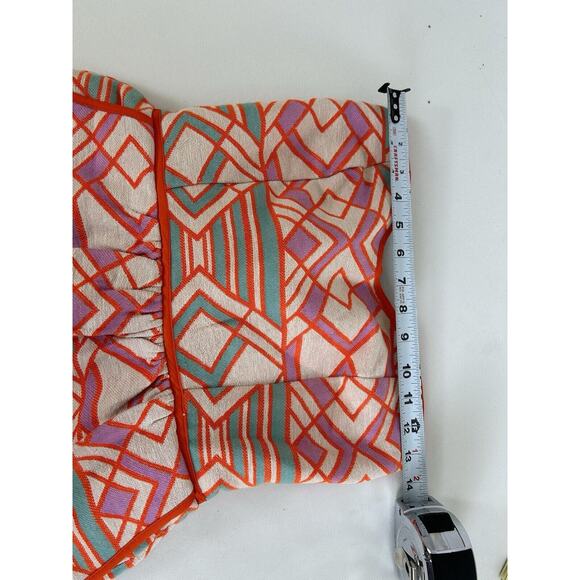 Judith March Mini Dress Retro Strapless Bow 70's Geometric Orange Women's Large - Picture 6 of 8